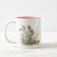 Cute Bunny Rabbit Watercolor Floral Personalised