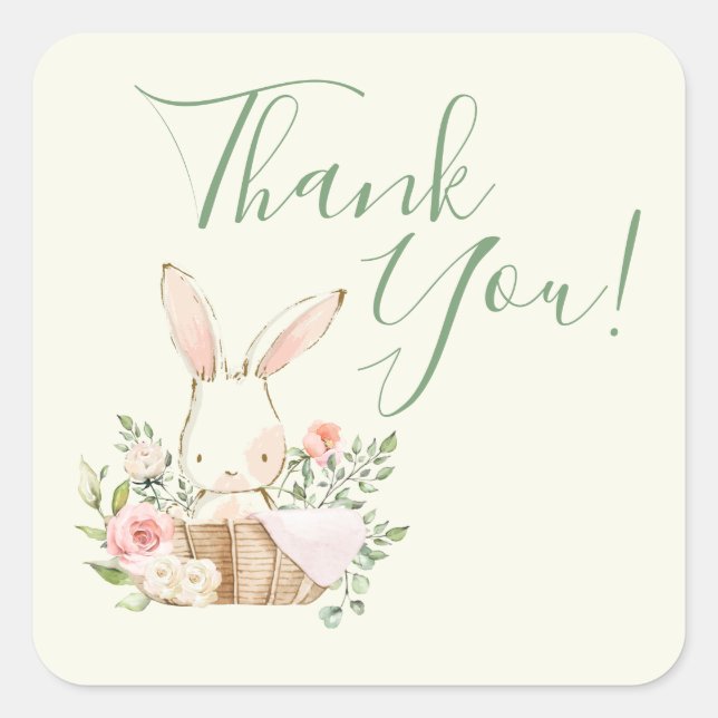 Cute Bunny Rabbit Watercolor Green  Square Sticker (Front)