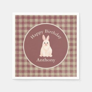 Cute Bunny Rabbit Watercolor Name Birthdaby Napkin