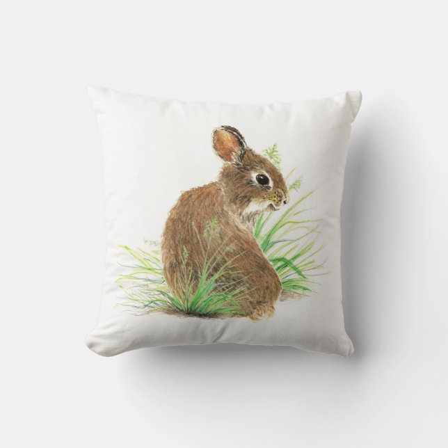 Cute Bunny Rabbit, Watercolor Nature, Wildlife Cushion (Front)