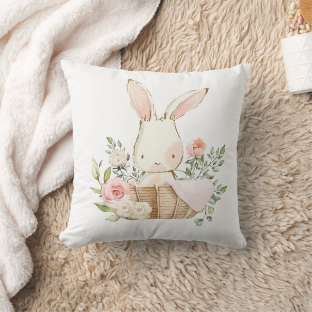 Cute Bunny Rabbit Watercolor Nursery Cushion (Blanket)