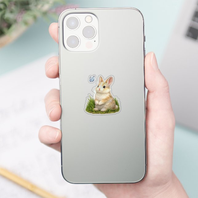​Cute Bunny Rabbit with Butterfly Vinyl Sticker  (Phone)