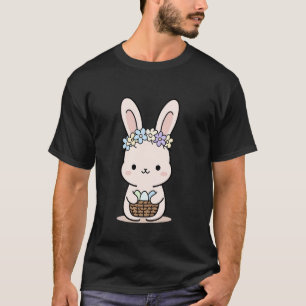 Cute Bunny Rabbit with Easter Basket and Flower cr T-Shirt