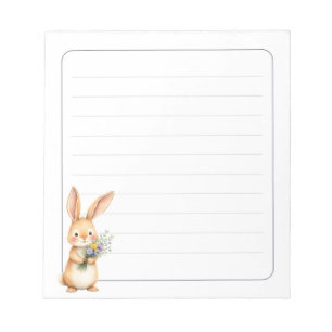 Cute Bunny Rabbit with Flowers Lined 5.5 x 6 Notepad