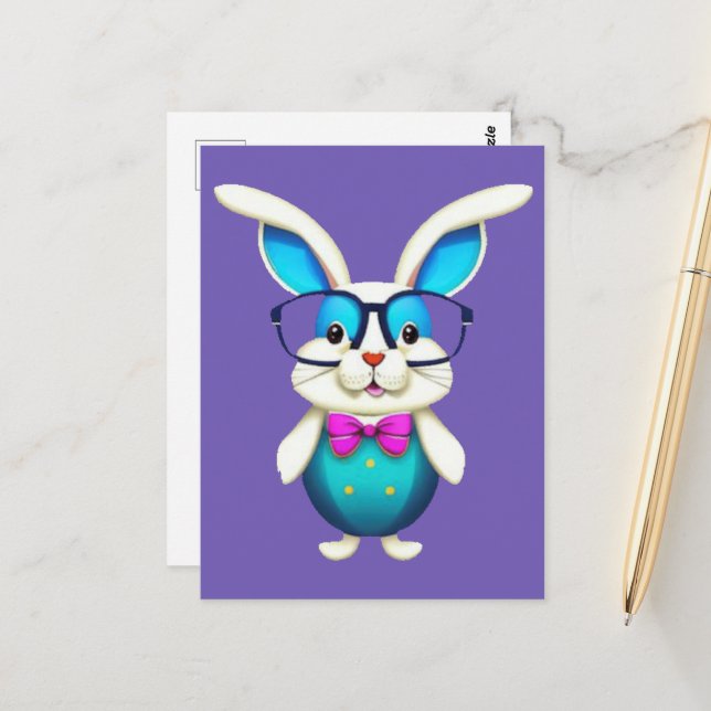 Cute Bunny rabbit with glasses Postcard (Front/Back In Situ)