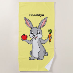 Cute bunny rabbit with vegetables cartoon beach towel