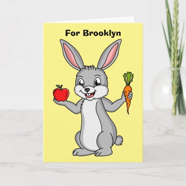 Cute bunny rabbit with vegetables cartoon card (Front)