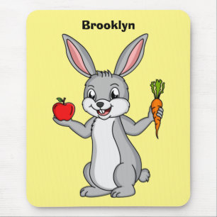 Cute bunny rabbit with vegetables cartoon mouse mat