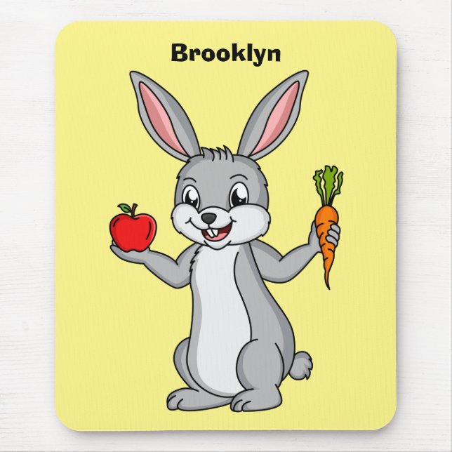 Cute bunny rabbit with vegetables cartoon mouse mat (Front)