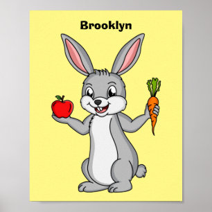 Cute bunny rabbit with vegetables cartoon poster
