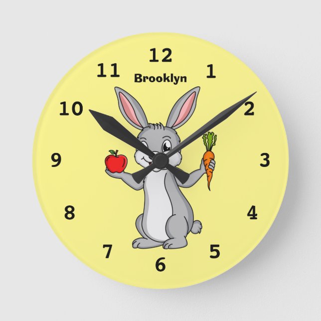Cute bunny rabbit with vegetables cartoon round clock (Front)