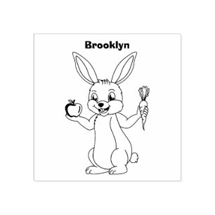 Cute bunny rabbit with vegetables cartoon rubber stamp