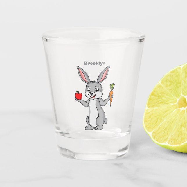 Cute bunny rabbit with vegetables cartoon shot glass (Front)