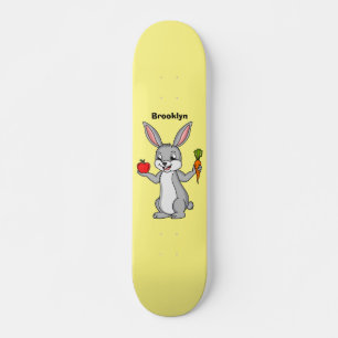 Cute bunny rabbit with vegetables cartoon skateboard