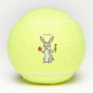 Cute bunny rabbit with vegetables cartoon tennis balls
