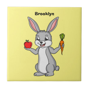 Cute bunny rabbit with vegetables cartoon tile