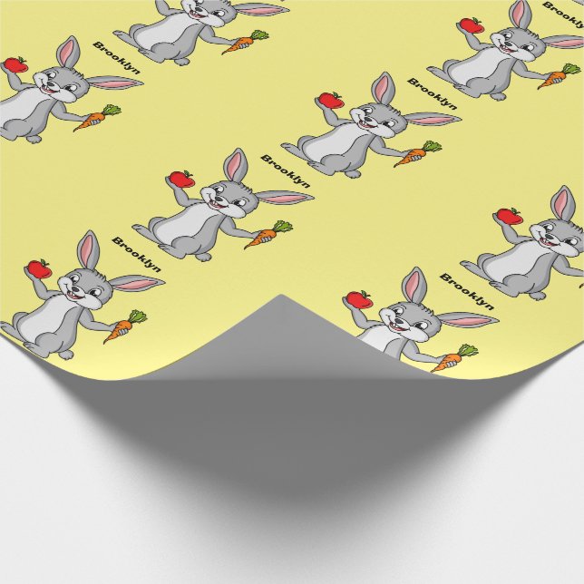 Cute bunny rabbit with vegetables cartoon  wrapping paper (Corner)