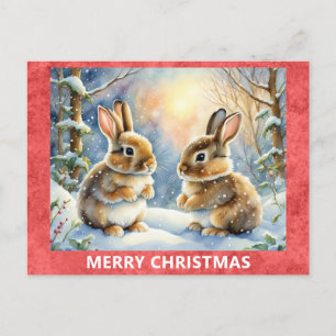 Cute Bunny Rabbit Woodland Forest Merry Christmas Postcard