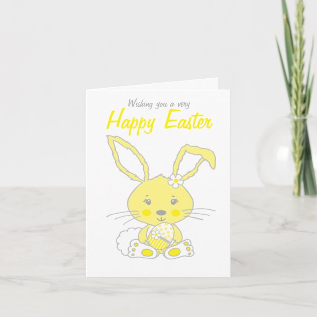 Cute bunny rabbit yellow and grey Easter card (Front)