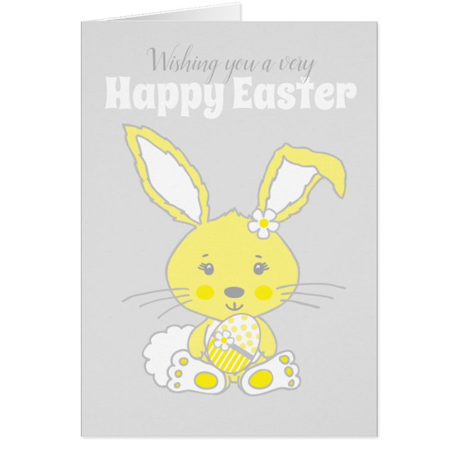 Cute bunny rabbit yellow and grey Easter card (Front)