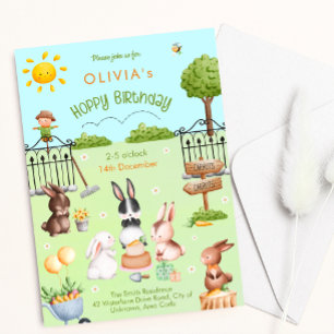 Cute Bunny Rabbits Kids Birthday Invitation