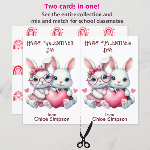 Cute Bunny Rabbits Kid's Valentine Classroom Card