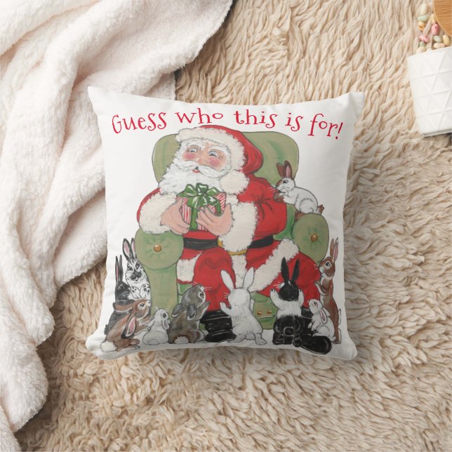 Cute Bunny Rabbits & Santa Christmas Decor Funny Cushion (Blanket)