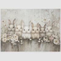 Cute Bunny Rabbits Wildflowers Decoupage