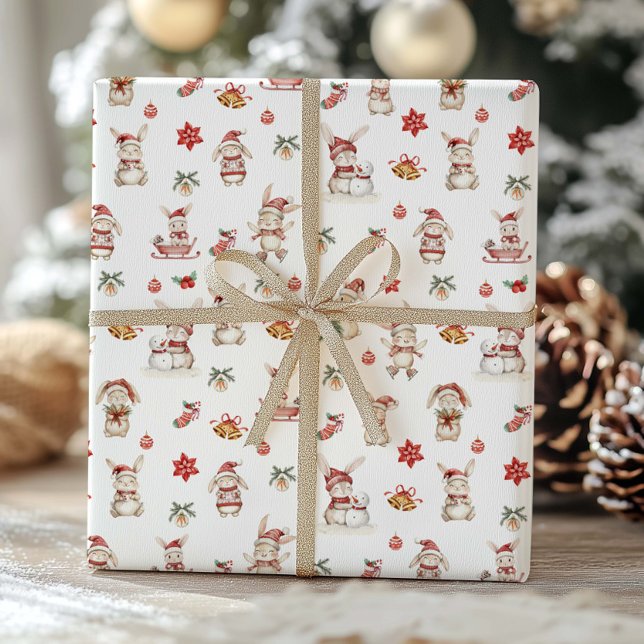 Cute Bunny Rabbits Winter Wonderland Decoupage Wrapping Paper (Creator Uploaded)
