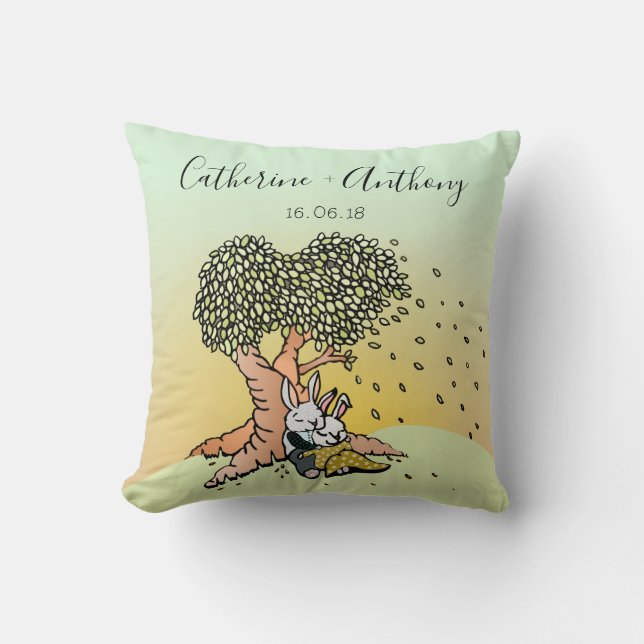 Cute Bunny Rabbits with Names Wedding/Anniversary Cushion (Front)