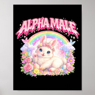 Cute Bunny Rainbow Floral Funny for Men Women Kid Poster