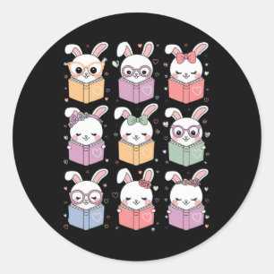 Cute Bunny Reading A Book Easter Bunny Teacher Rab Classic Round Sticker