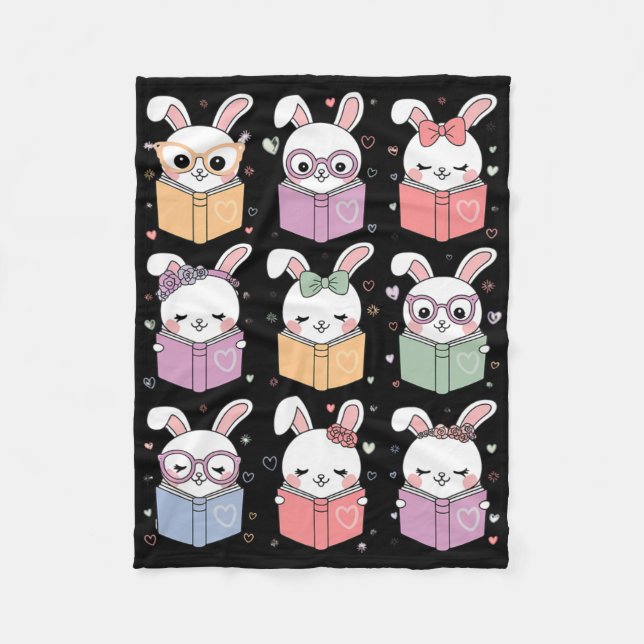 Cute Bunny Reading A Book Easter Bunny Teacher Rab Fleece Blanket (Front)