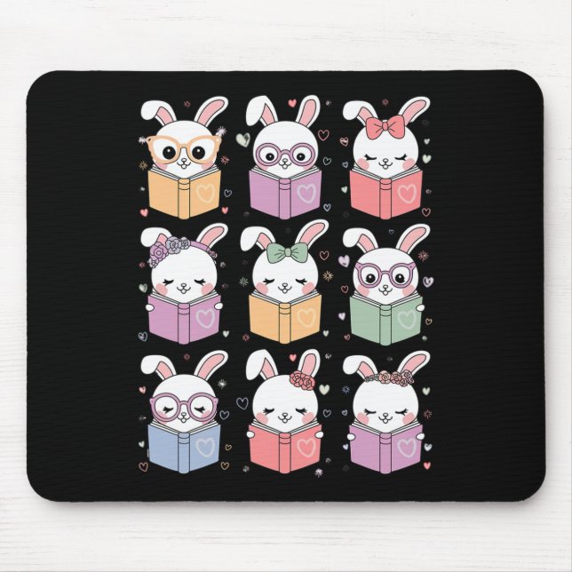 Cute Bunny Reading A Book Easter Bunny Teacher Rab Mouse Mat (Front)