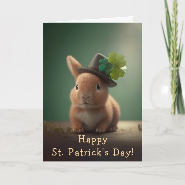 Cute Bunny Ready for St. Patrick's Day Holiday Card (Front)
