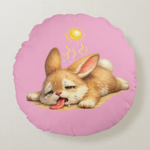 Cute Bunny Resting Under the Scorching Sun Illustr Round Cushion
