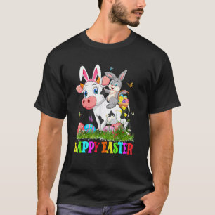 Cute Bunny Riding Cow Easter Egg Cute Rabbit Easte T-Shirt