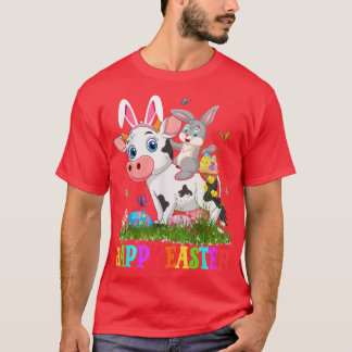 Cute Bunny Riding Cow Easter Egg Cute Rabbit Easte T-Shirt