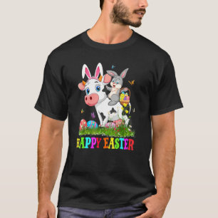 Cute Bunny Riding Cow Easter Egg Cute Rabbit Famer T-Shirt