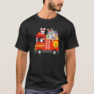 Cute Bunny Riding Firetruck Easter Day For Kid Bo T-Shirt