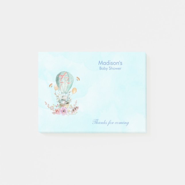 Cute Bunny Riding in a Hot Air Balloon Baby Shower Post-it Notes (Front)