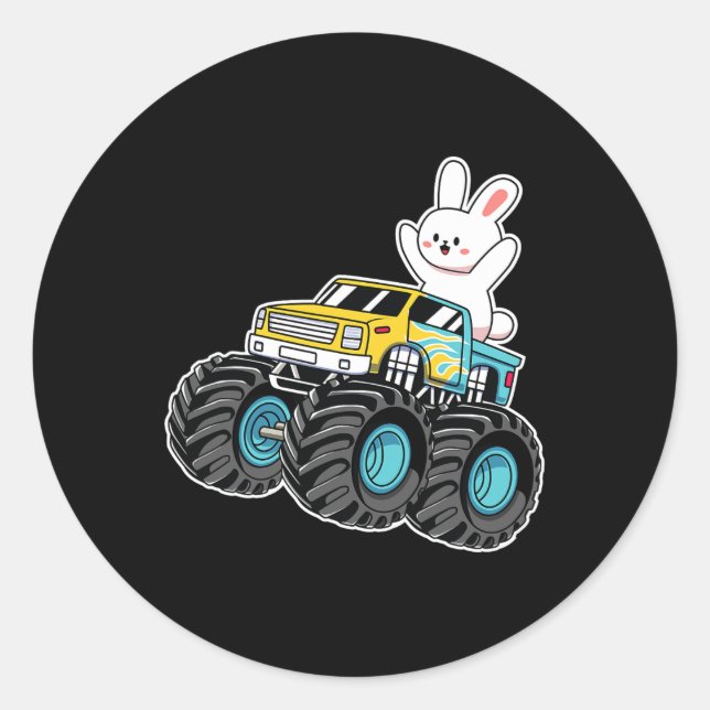 Cute Bunny Riding Monster Truck Easter Day Kids Gi Classic Round Sticker (Front)