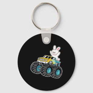 Cute Bunny Riding Monster Truck Easter Day Kids Gi Key Ring