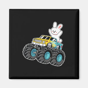 Cute Bunny Riding Monster Truck Easter Day Kids Gi Magnet