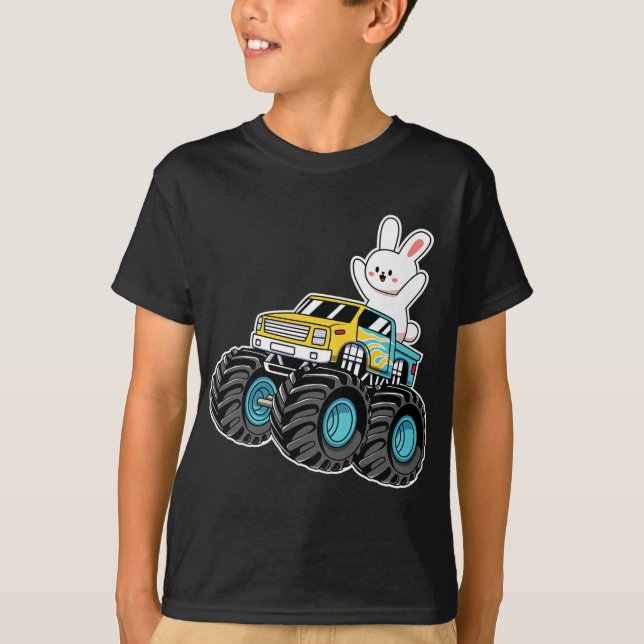 Cute Bunny Riding Monster Truck Easter Day Kids Gi T-Shirt (Front)