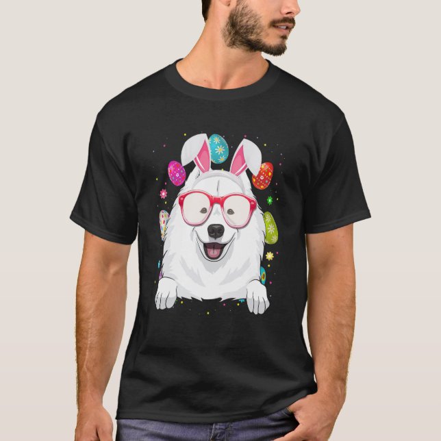 Cute Bunny Samoyed Dog Face Easter Eggs Easter Day T-Shirt (Front)