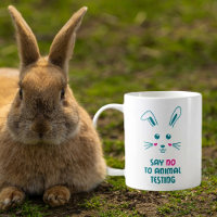 Cute Bunny Say No To Animal Testing, Pink and Blue