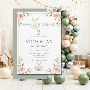 Cute Bunny Second 2nd Birthday Party Invitation