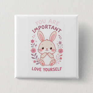 Cute Bunny Self Love Button - You Are Important Qu