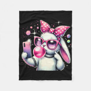 Cute Bunny Selfie Bubblegum Aesthetic Easter Day C Fleece Blanket